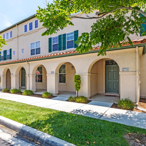 Entrances to homes at Gateway Village in San Diego, California
