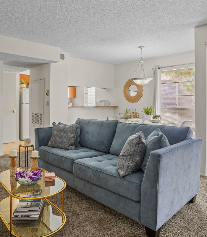 Carpeted living room at Mountain Village in El Paso, Texas