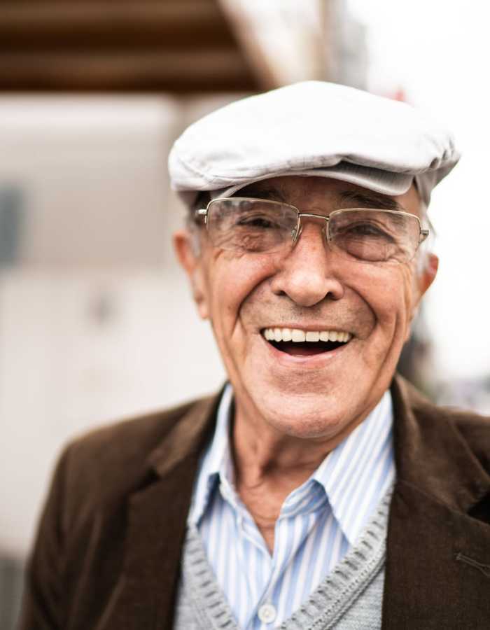 Senior man smiling at Clearwater at North Tustin in Santa Ana, California