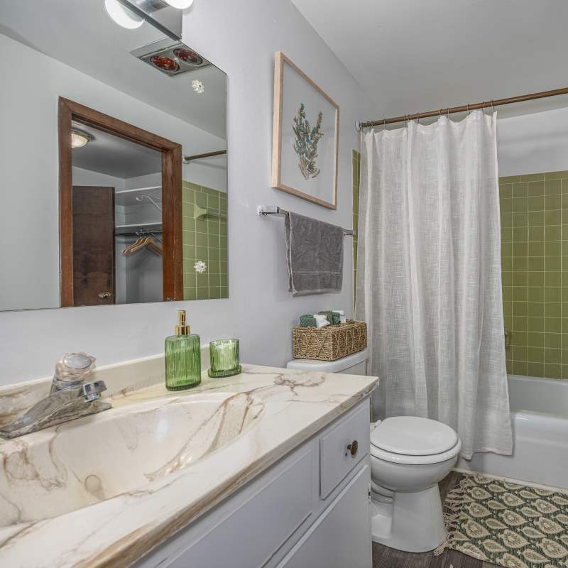 Apartment bathroom at Heatherwood Terrace in Mansfield, Ohio