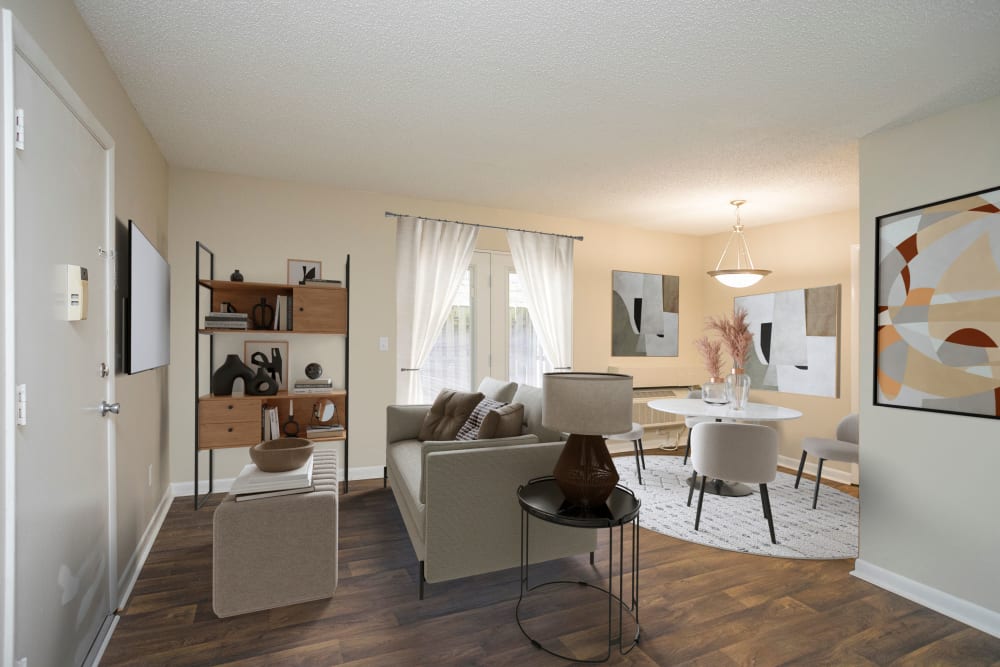 Living area looking into the kitchen and hallway at Candlewood Apartment Homes in Nashville, Tennessee