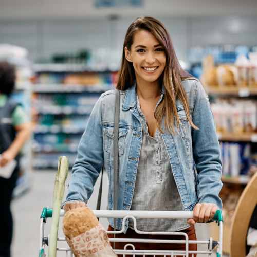 Woman shopping near Village at First in Gilroy, California