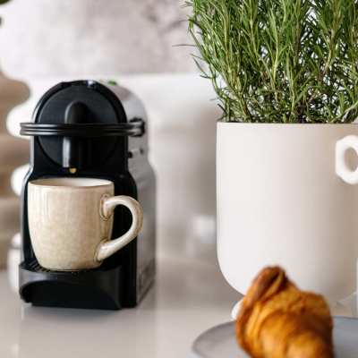 Small coffee maker in a kitchen at The Heights at Waterpointe in Flowood, Mississippi