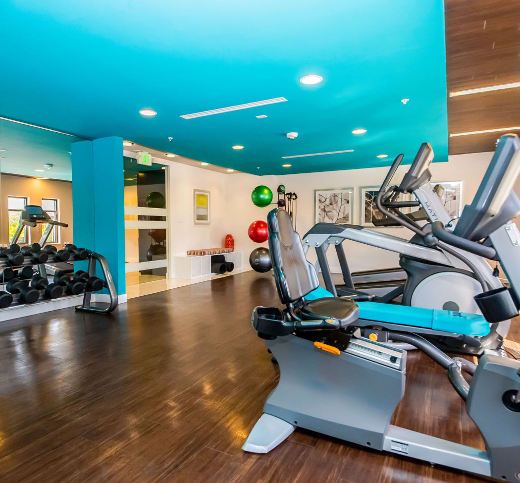 Well-equipped fitness center at IMT Park Encino in Encino, CA