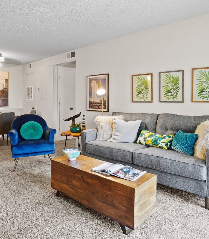 Spacious bright living room at Silver Springs Apartments in Wichita, Kansas