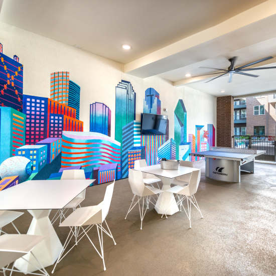 Dining area at Hall Street Flats in Dallas, Texas                  