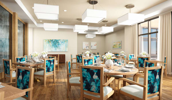 A spacious dining room at Anthology of Charlottesville - Now Open! in Charlottesville, Virginia.