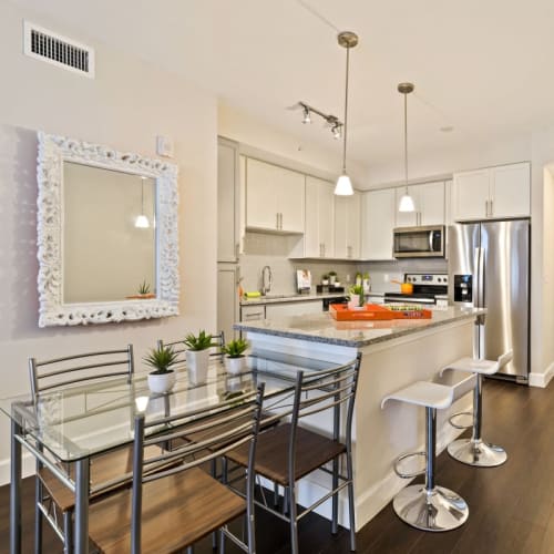 An island in a kitchen at Ventura Pointe in Pembroke Pines, Florida
