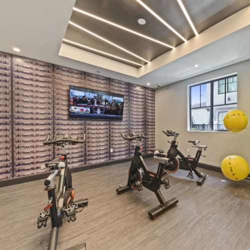 Stationary bikes in the fitness center at Ventura Pointe in Pembroke Pines, Florida