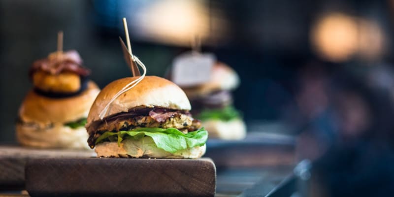 Burgers at a restaurant near Evergreen in Joint Base Lewis McChord, Washington