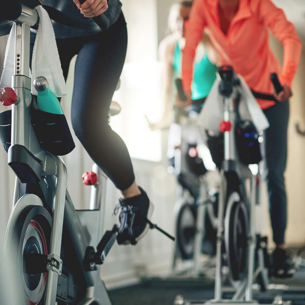 Residents cycling in gym at Coral Wood Court in Reseda, California