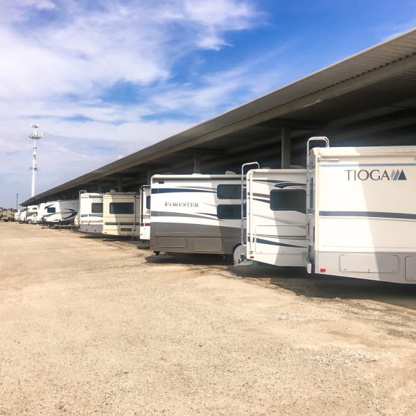 Covered RV, boat, and auto storage at StorQuest Self Storage in Sacramento, California