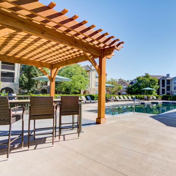 Loung area by pool side at Harmony at Willow Springs in Fort Collins, Colorado