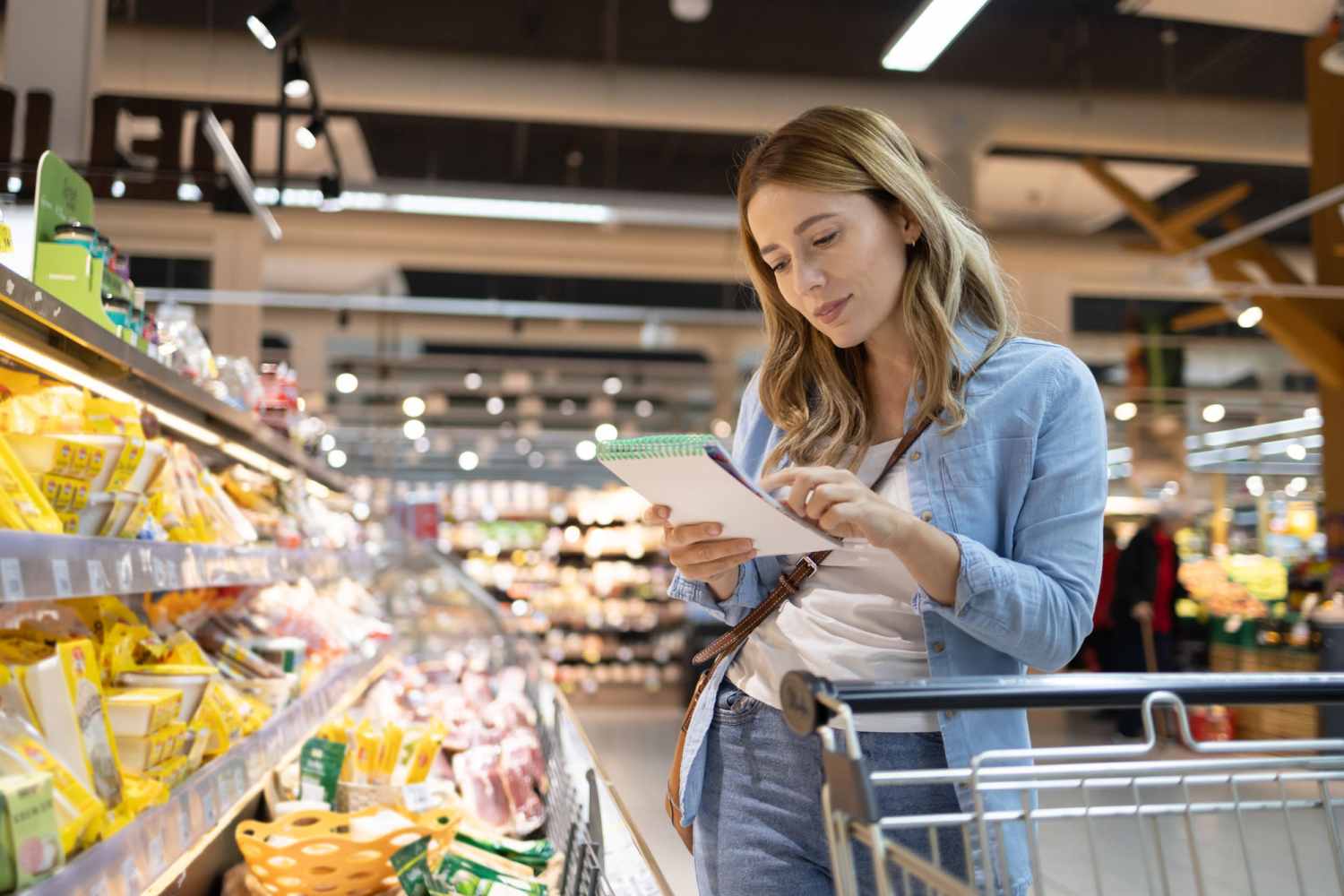 Resident buying groceries from supermarket near Olivers Trace Apartments in Winston Salem, North Carolina