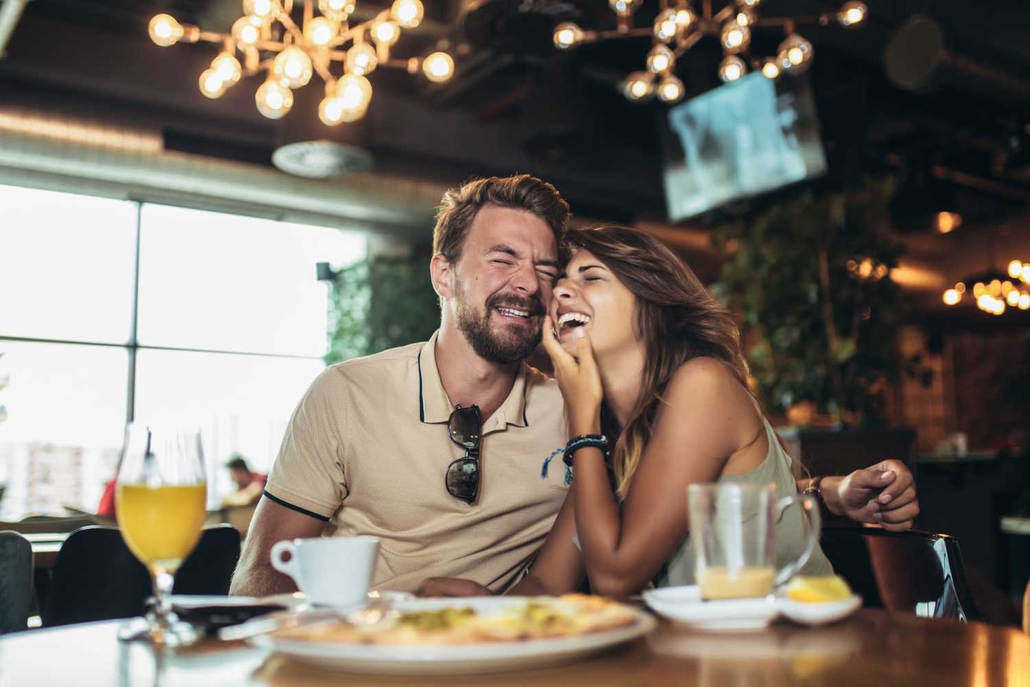 Lovely couple having meal at their favorite restaurant near Stonegate Square in Midlothian, Texas