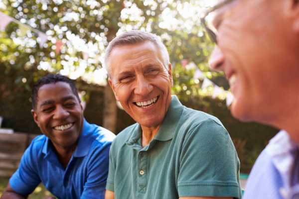 Senior men talking to each other at The Birches at New Hope in New Hope, Pennsylvania
