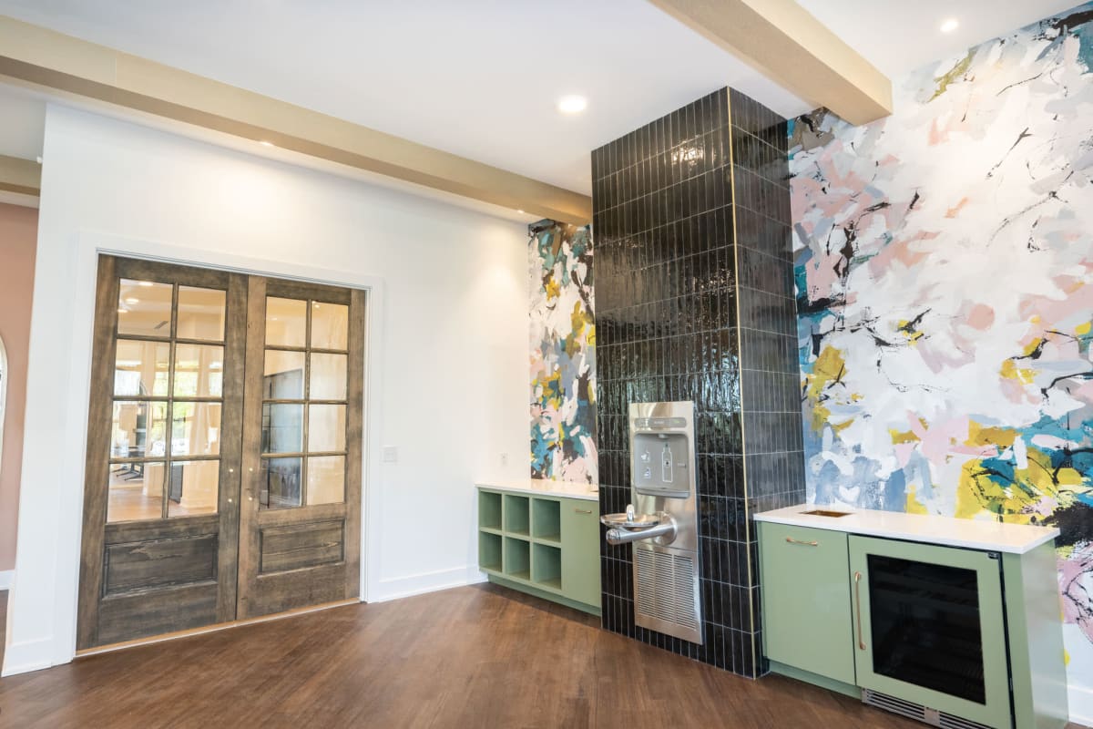 Indoor counter area and water fountain 