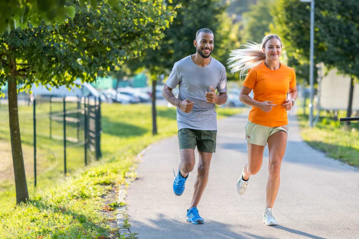 A resident couple jogging in a park near Weston Reserve Apartments, Morrisville, North Carolina