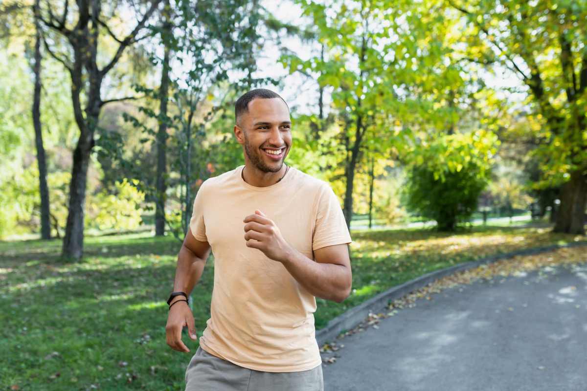 Resident jogging on his morning jog near Creekwood Apartments in Gainesville, Florida