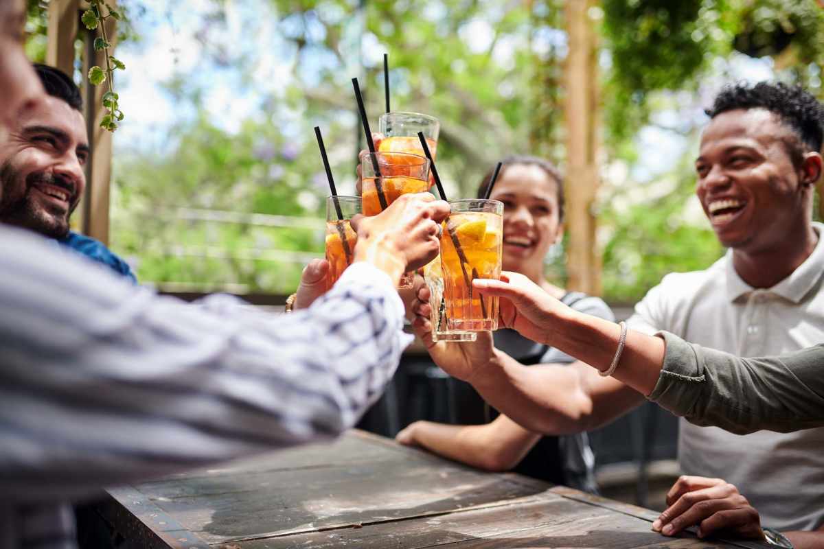 Residents raising a toast of the drinks at a restaurant near Fairway Breeze in El Reno, Oklahoma