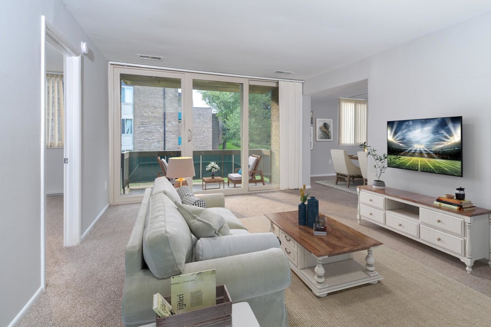 Model living room at Landmark Glenmont Station in Silver Spring, Maryland