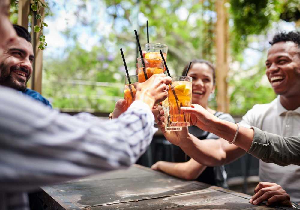 Residents having juice near Parc at Rosenwald in Griffin, Georgia      