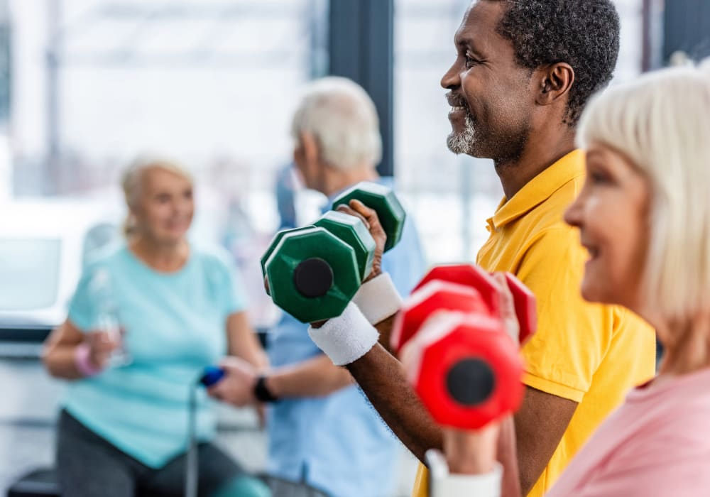 Residents working out at Regency Palms Colton in Colton, California. 