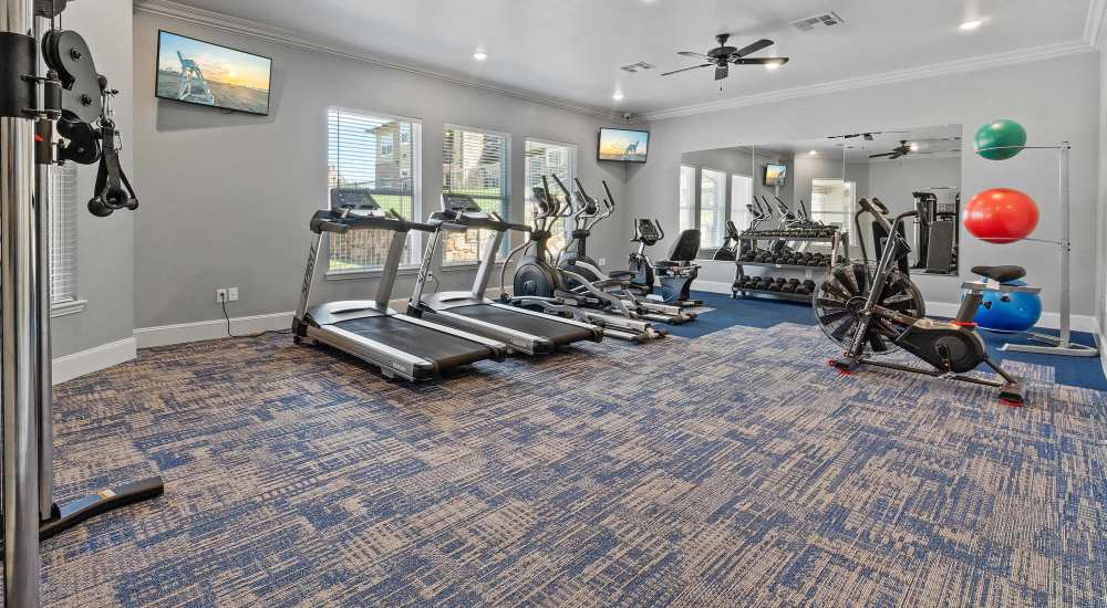 Fully-equipped gym at Hyde Park in Denison, Texas