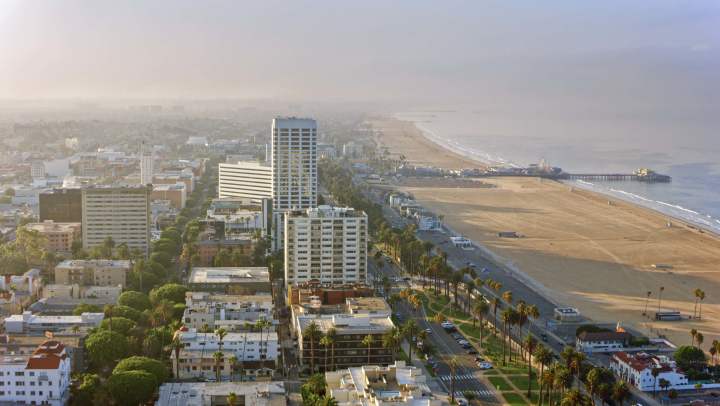 Santa Monica Beach on a foggy morning