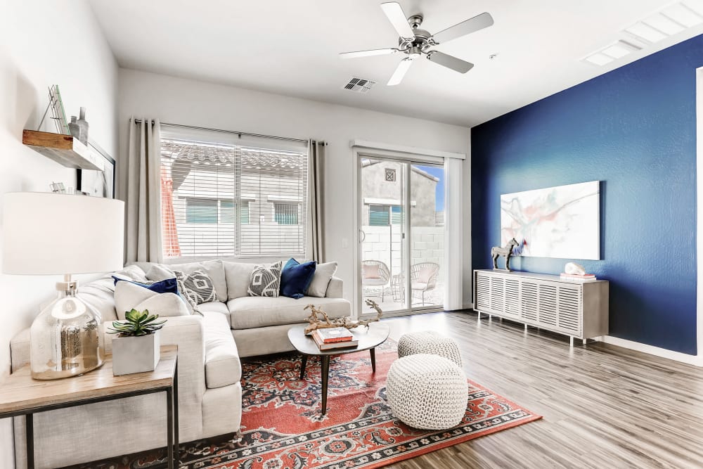 Living room with hard wood floors at Avilla Camelback Ranch in Phoenix AZ