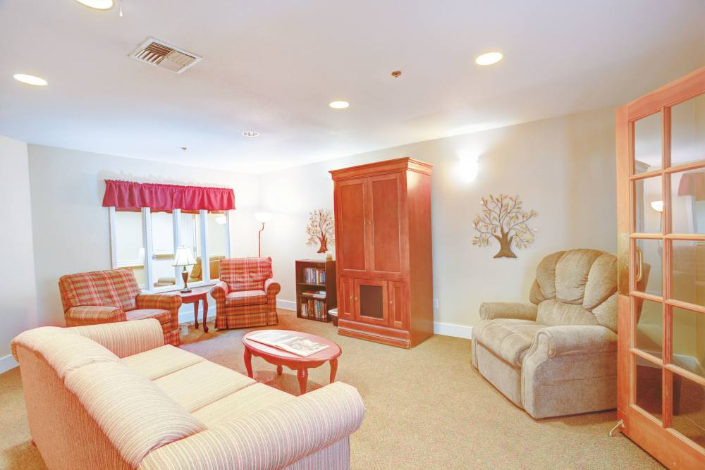 Seating area in the lobby at Eagle Springs Memory Care in College Place, Washington