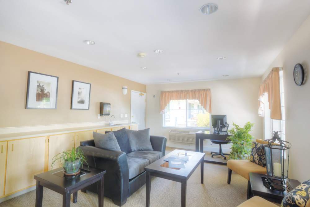 Lobby interior at Eagle Springs Memory Care in College Place, Washington