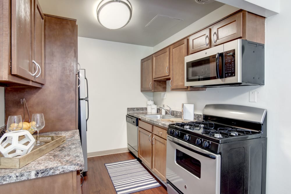 A kitchen at Park Naylor Apartments in Washington, District of Columbia