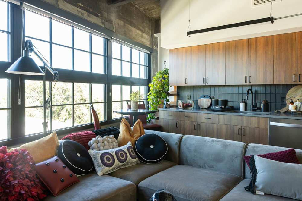 Model living room and kitchen Union Terminal Warehouse in Jacksonville, Florida