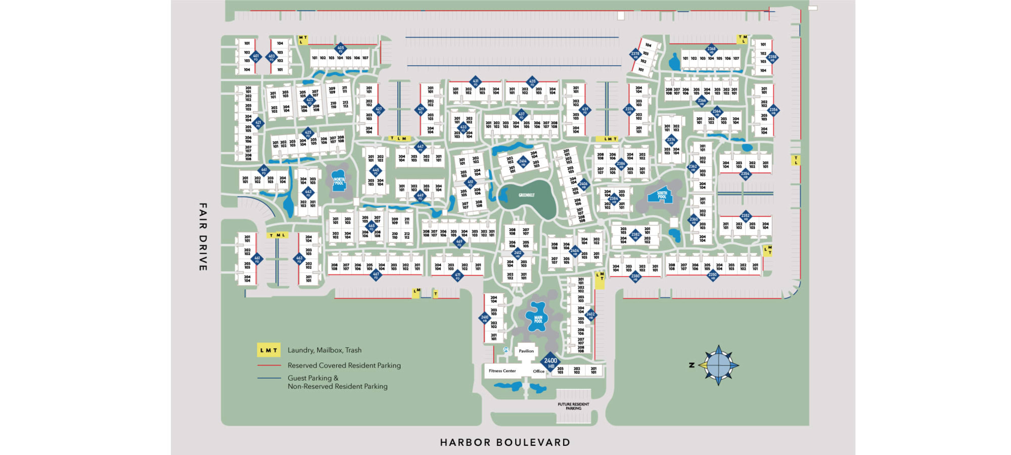 Site plan for Mediterranean Village Apartments in Costa Mesa, California