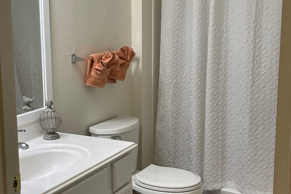 One bedroom unit bathroom at Carriage Inn Conroe in Conroe, Texas