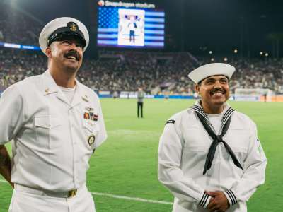 San Diego FC Stars and Stripes Night Hero of the Match recipients pictures. 