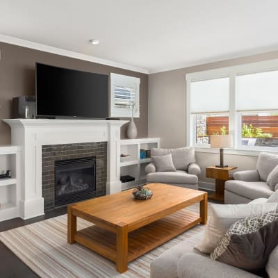 A furnished living room at Adobe Flats III in Twentynine Palms, California