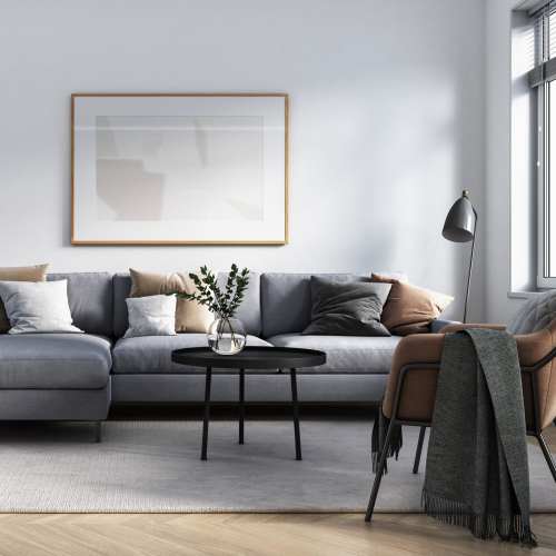 Modern living room at Parkwood Oaks in Bedford, Texas