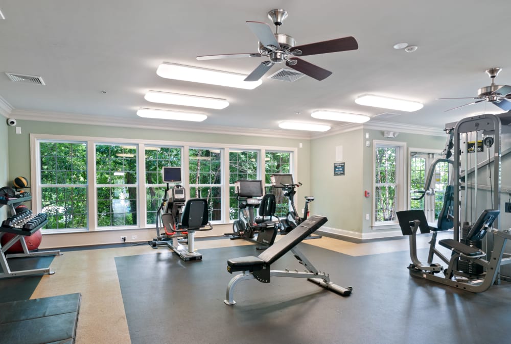 Fitness center at Strafford Station Apartments in Wayne, Pennsylvania