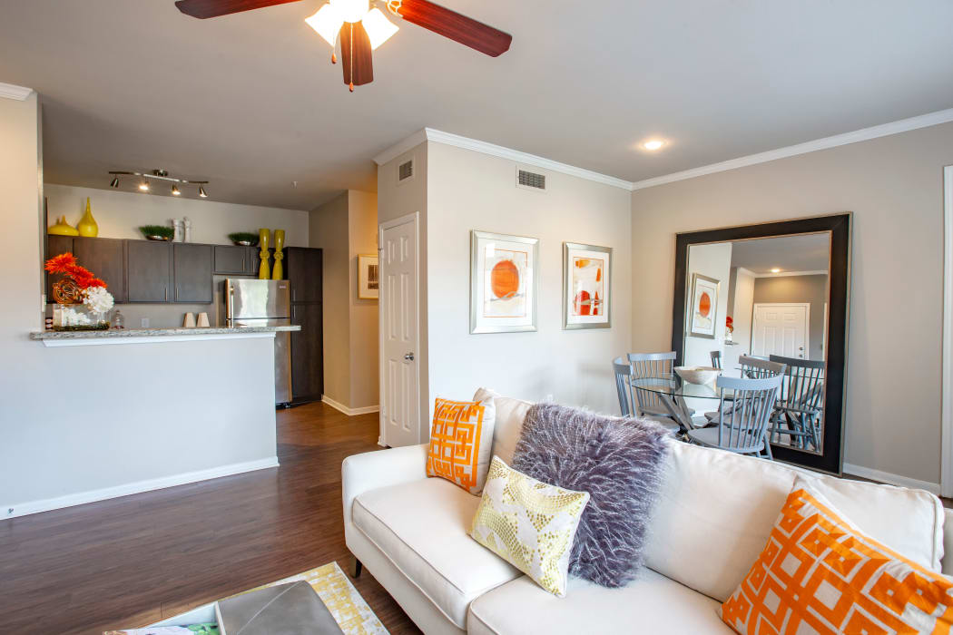 Naturally well-lit living room at Ridgecrest Apartment Homes in Austin, Texas