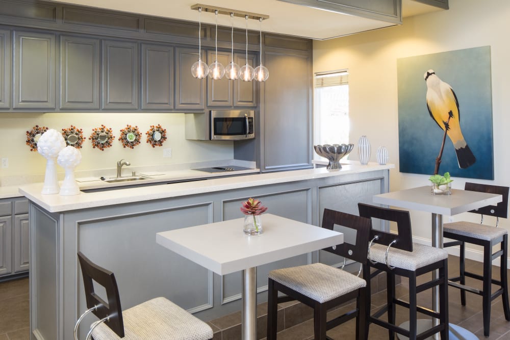 A gathering kitchen in the clubhouse of Alicante Apartment Homes in Aliso Viejo, California