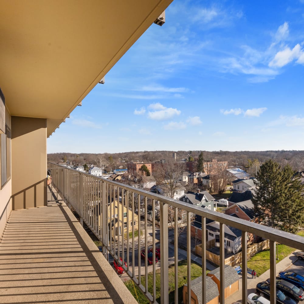 Resident private balcony with views at John Sale Manor in Xenia, Ohio