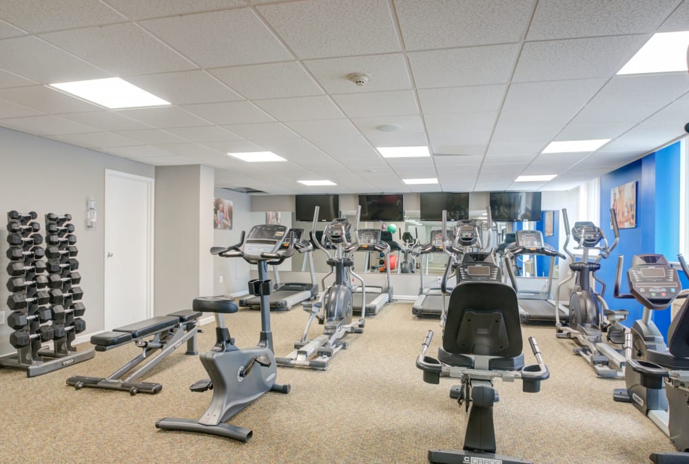 Updated fitness center at Place One Apartment Homes in Plymouth Meeting, Pennsylvania