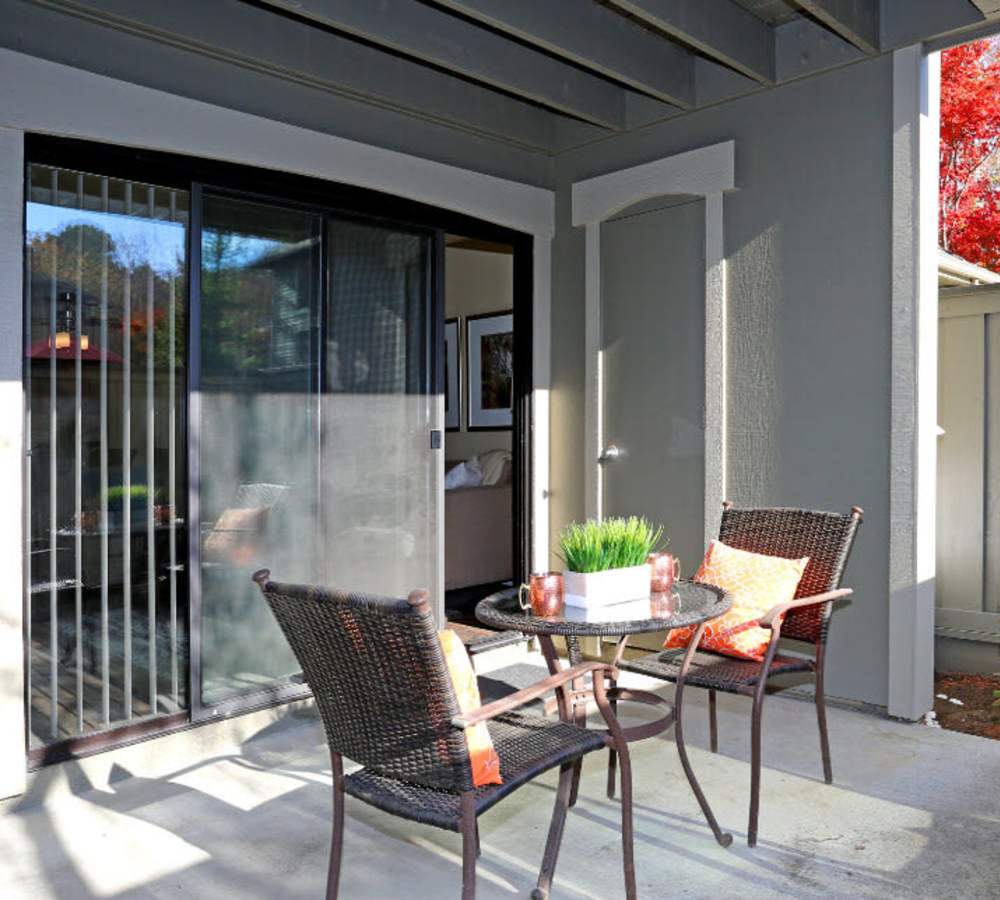 Private patio or balcony at Muirwood Apartment Homes in Martinez, California
