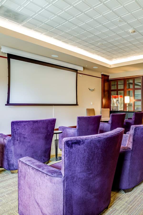 Movie theater room at Merrill Gardens at Tacoma in Tacoma, Washington. 