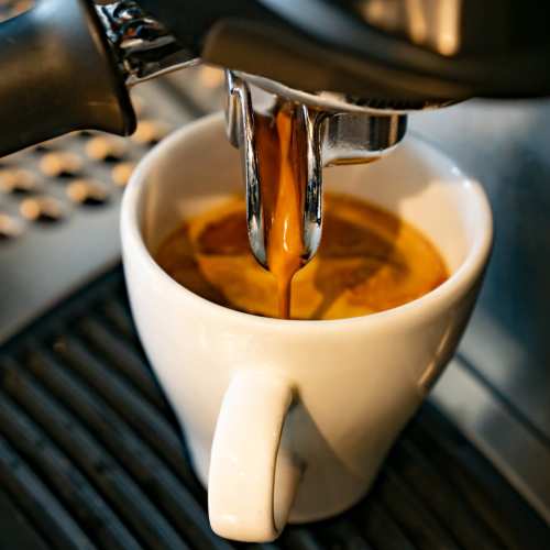 A cup of freshly brewed coffee at a cafe near Granville Woods Lofts II in Columbus, Ohio