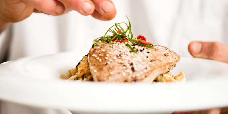 A meal being prepared in a restaurant near Silver Strand I in Coronado, California