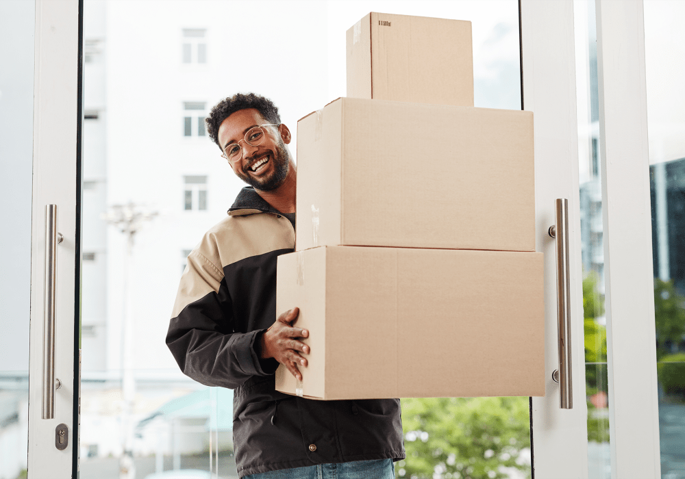 Man carrying moving boxes at 21st Century Storage