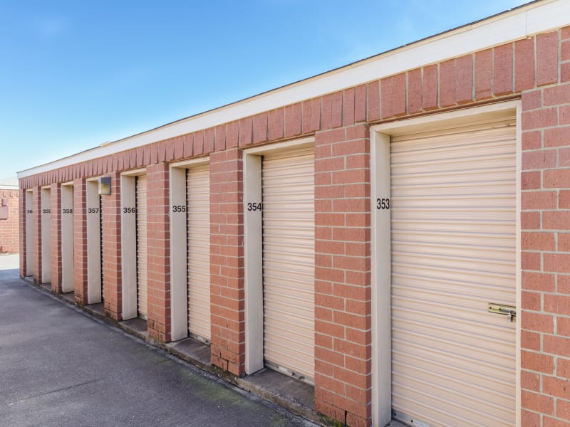 A row of storage units at U-Stor Forest Lane in Garland, Texas